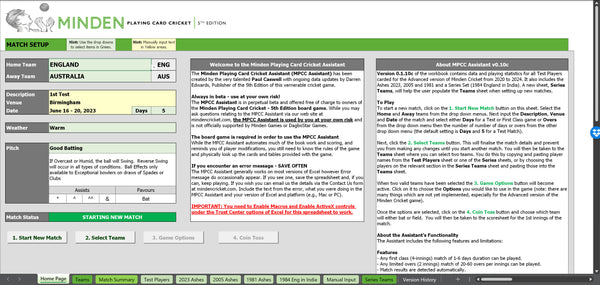 Minden Cricket Excel Assistant
